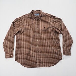 Ralph Lauren Shirt Mens XXL Brown Plaid Long Sleeve Button Front Cotton Preppy